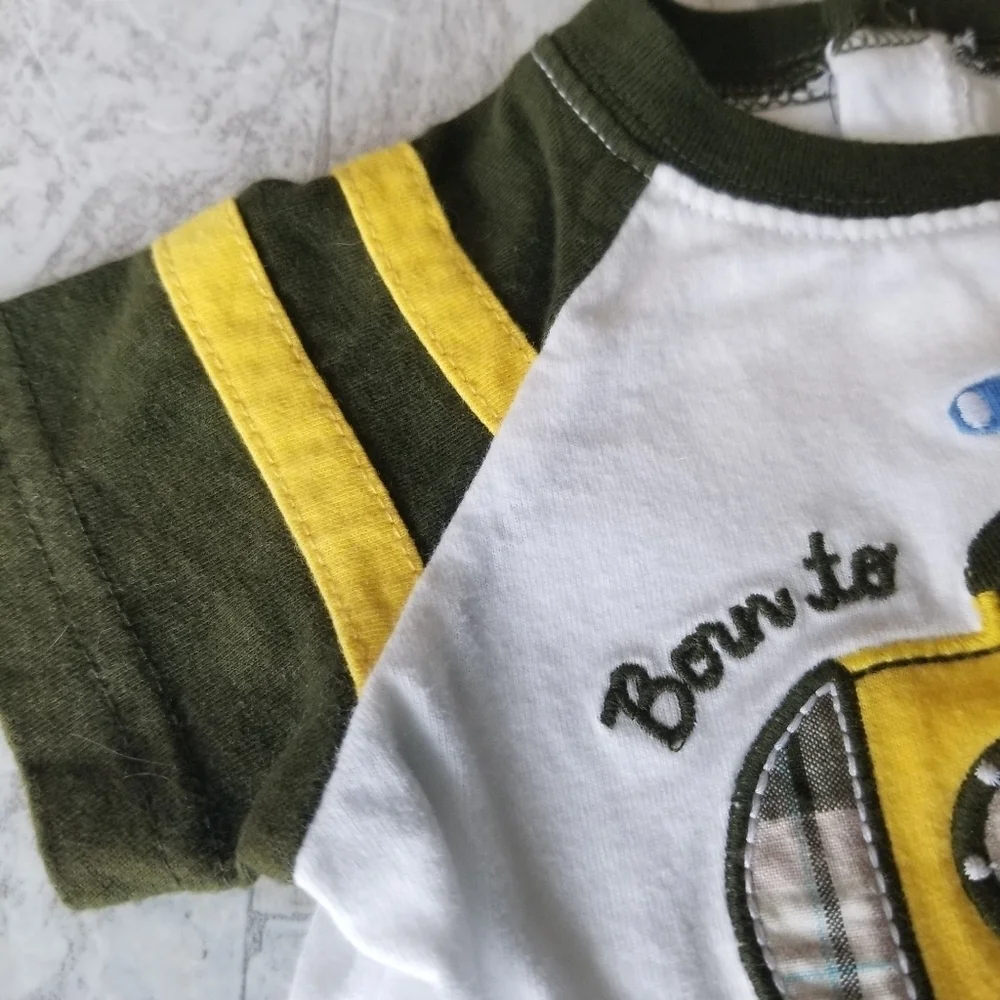 Born to Explore Carter's 3 mo olive green and yellow short/shirt set